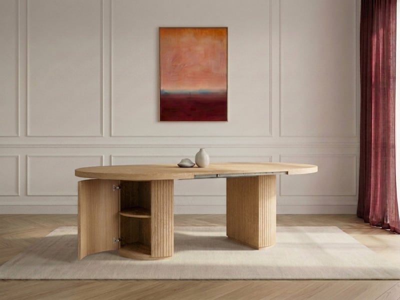  Bobochic ensemble prado avec table à manger extensible avec rangements 120 à 204 cm + lot de chaises bastide placage chêne massif marron clair PRADO - Conforama C