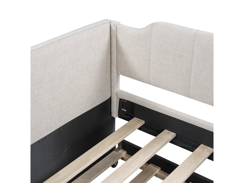  Lit de jour capitonné 90x200 cm avec lit gigogne - banquette lit beige en lin  - Conforama E