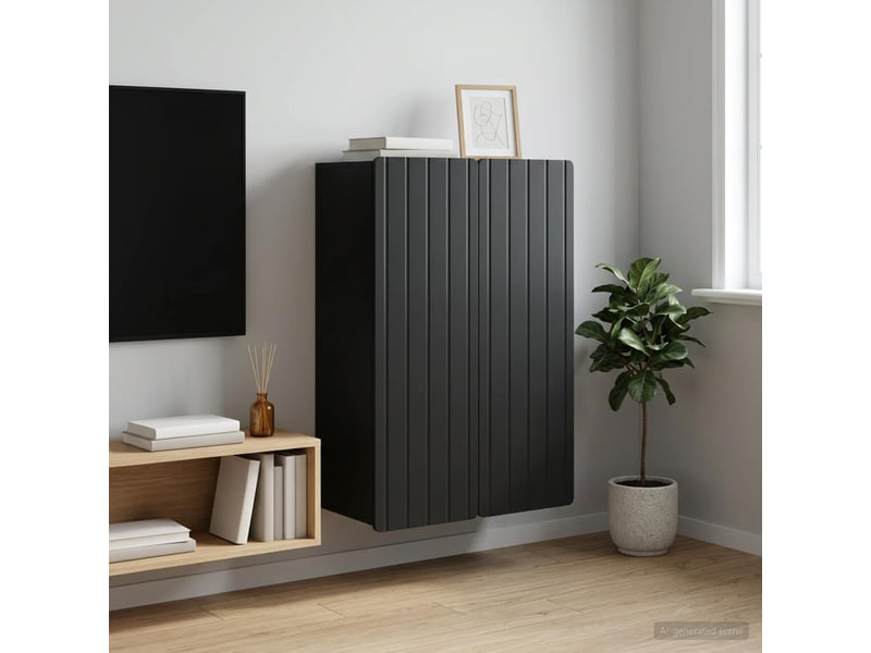  Armoire murale salon, meuble de rangement noir 66 x 34,5 x 92 cm bois d'ingénierie  - Conforama B