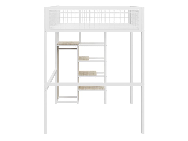 Lit mezzanine enfant 140x200 cm – blanc – échelle sécurisée, rangement et espace sous le lit – sans matelas - Conforama E