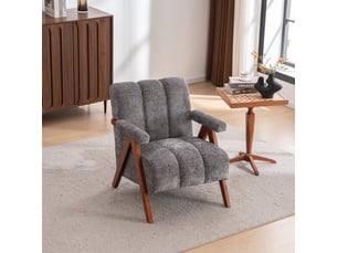 Fauteuil 77 x 77 x 68 cm - style médiéval-moderne - structure en noyer - tissu chenille - gris