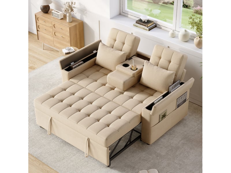 Canapé-lit modenvie 2 places convertible beige dossier réglable rangement 159 x 142,5 x 92 cm - Conforama B