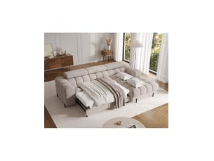 Canapé d'angle droit fixe <strong></strong> <strong></strong> 3 places Polyester beige avec coffre de rangement