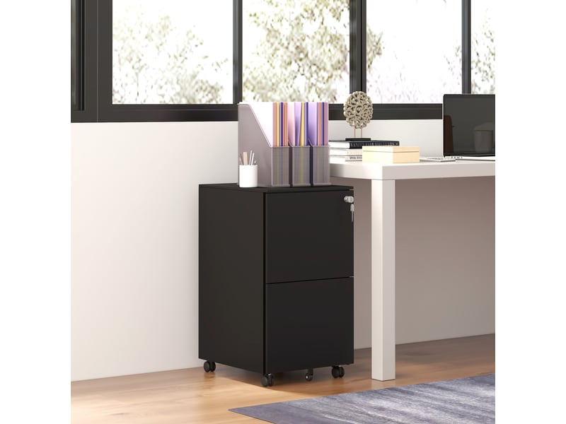  Classeur mobile à 2 tiroirs, verrouillable, sur roulettes, 37 cm x 43,5 cm x 67,5 cm, noir  - Conforama C