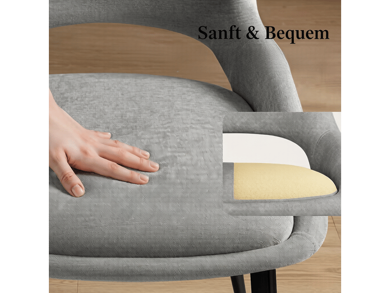  Lot de 6 chaises de salle à manger 43x40x86 cm gris chenille et métal, dossier ajouré et assise rembourrée  - Conforama D