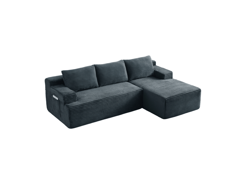  Canapé d’angle modulable 4 places 238x152x66 cm velours côtelé gris foncé  - Conforama A