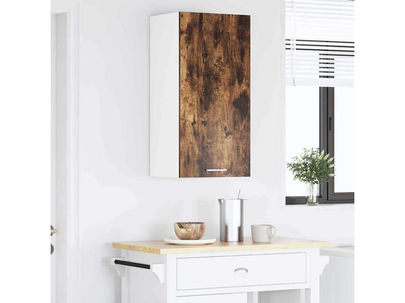 Meuble de rangement cuisine, armoire suspendue chêne fumé et blanc 40x31x80cm  - Conforama D