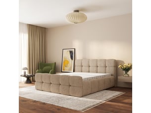 Lit coffre 200x200 cm <strong>MASSENO</strong> <strong></strong> coloris beige