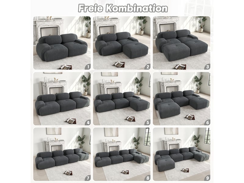  Canapé modulable en u 3 places en velours côtelé gris W3325S00026 - Conforama D