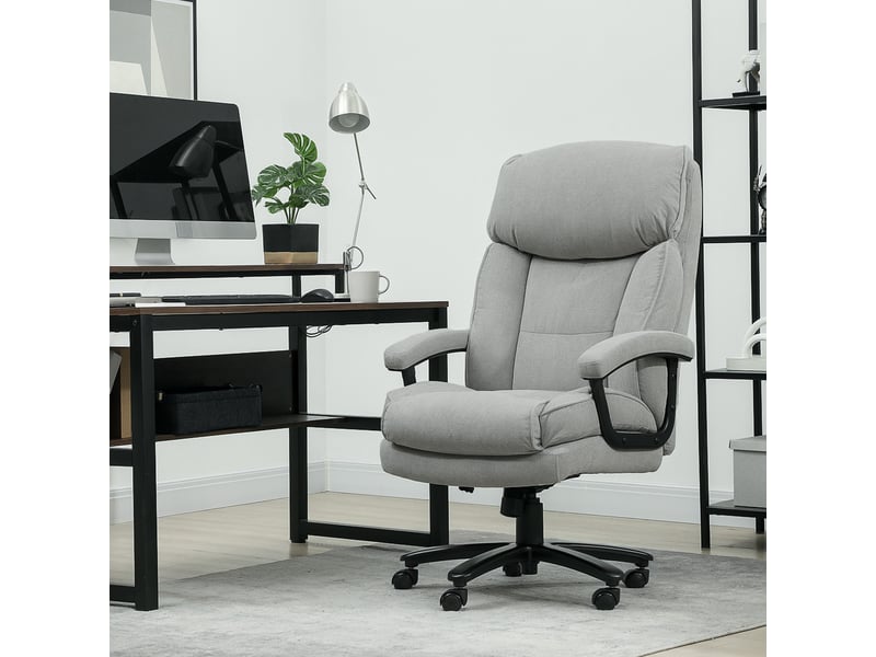 Grand fauteuil de bureau haut, capacité de charge de 200 kg, construction robuste, revêtement souple, gris clair - Conforama D