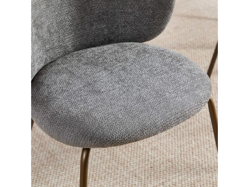  Chaises de salle à manger gris chenille, lot de 2, dossiers courbés, piètement métal bronze, design moderne  - Conforama D