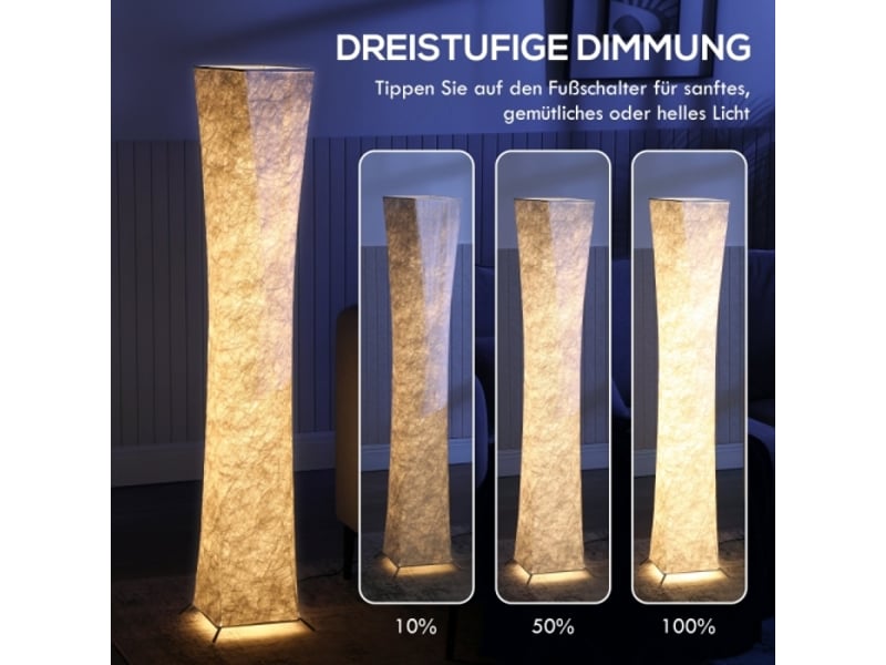  Lampadaire avec abat-jour en papier blanc, 3 niveaux de luminosité, interrupteur au pied  - Conforama D