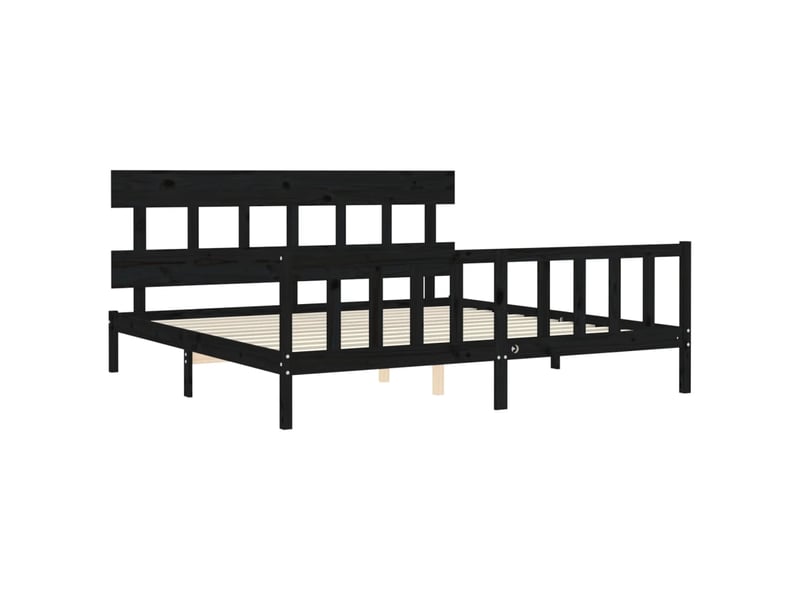 Lit double- lit adulte - cadre de lit sans matelas noir 200x200 cm bois massif de pin - Conforama D