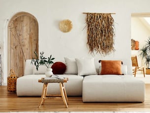 Canapé d'angle réversible fixe <strong>BESTMOBILIER</strong> <strong>ONYX</strong> 4 places Tissu Beige