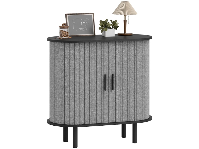  Buffet ovale 2 portes coulissantes gris 80 x 40 x 78 cm  - Conforama A