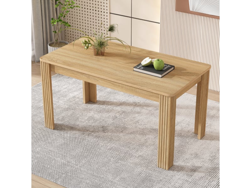  Table à manger en chêne massif rectangulaire, 4 pieds – design moderne et robuste, couleur chêne  - Conforama D