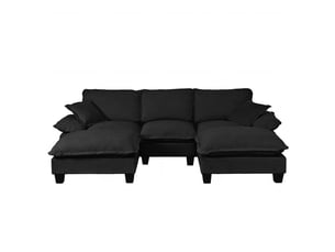 Canapé d'angle modulable en u, canapé panoramique noir revêtement chenille, incluant 2 ottomans mobiles et coussins pour salon moderne