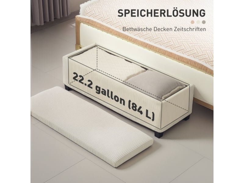  Banc coffre beige effet côtelé avec rangement, pieds en acier, 112x42x40 cm, salon et chambre  - Conforama D