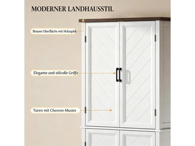  Buffet haut de cuisine 6 niveaux – placard 4 portes vitrées, 4 étagères réglables, meuble design moderne  - Conforama E