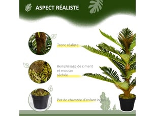 Plante artificielle palmier 85 cm avec 18 grandes feuilles grand réalisme inclus pot