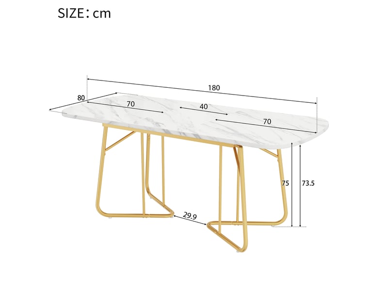  Table extensible effet marbre blanc, pieds dorés 140-180 x 80 cm Fay Lum - Conforama C