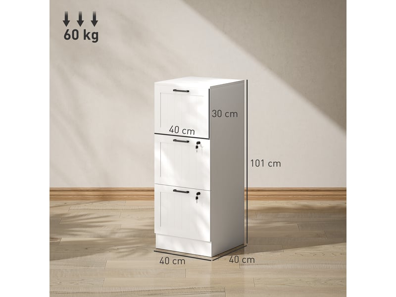  Caisson bureau, meuble rangement bois 3 tiroirs et serrure, barres de suspension réglables, blanc, 40 x 40 x 101 cm  - Conforama C