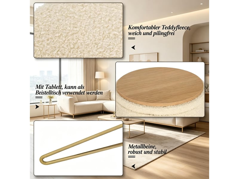  Pouf coffre de rangement rond en tissu bouclé beige d39 x h44 cm T5828P531479 - Conforama D