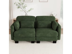 Canapé modulable 2 places 176x88x88 cm, coussins lombaires et accoudoirs, structure bois, chenille vert