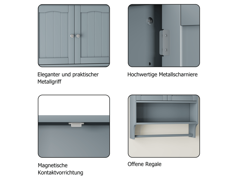  Armoire de salle de bain murale moderne 56,8x19x70 cm, 2 portes, rangement ajustable, porte-serviettes, mdf, gris clair  - Conforama E