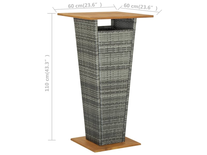 Vidaxl table de bar gris 60x60x110 cm résine tressée et bois d'acacia - Conforama C