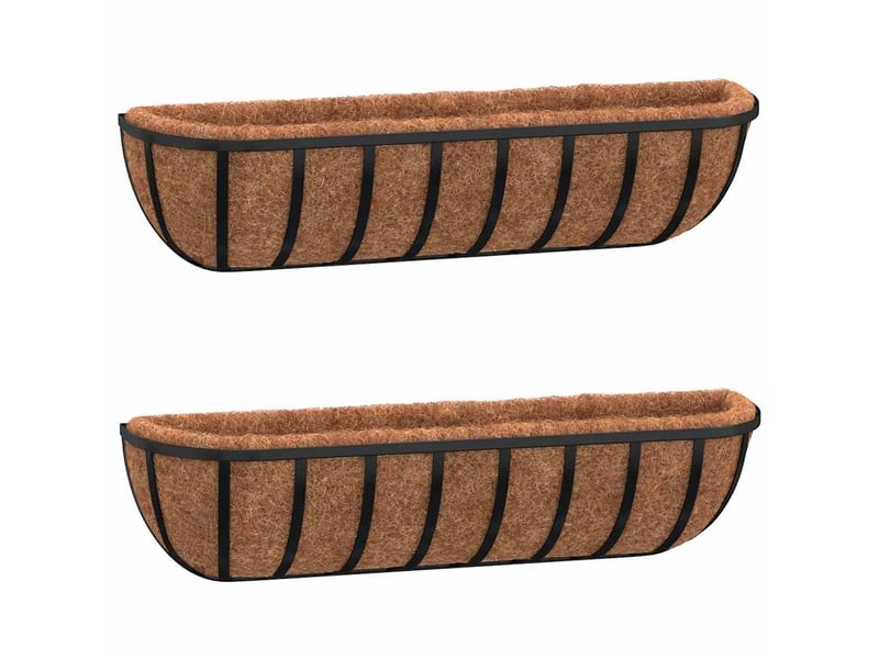  Jardinière - bac à fleurss murales 2 pcs en coco noir 61x19x16 cm acier  - Conforama A