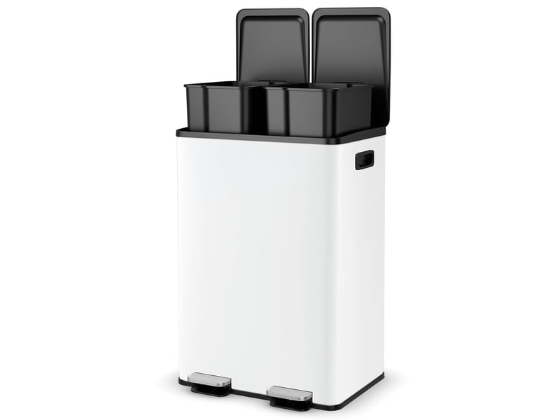  Poubelle tri 60l, poubelle à domicile avec 2 compartiments 30l, compartiment désodorisant intégré et cadre résistant(blanc,60l-2x30l)  - Conforama A