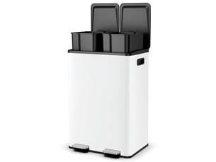 Poubelle tri 60l, poubelle à domicile avec 2 compartiments 30l, compartiment désodorisant intégré et cadre résistant(blanc,60l-2x30l)