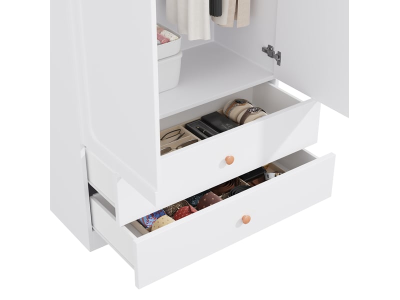  Armoire 5 portes, 3 tringles, 4 tiroirs 225x45x200 cm blanche  - Conforama R