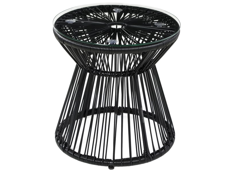 Table d'appoint extérieure ronde 40x40x42 cm – noire – verre trempé 5 mm, résine tressée, style bohème  - Conforama A