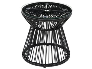 Table d'appoint extérieure ronde 40x40x42 cm – noire – verre trempé 5 mm, résine tressée, style bohème