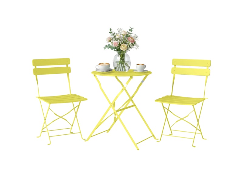 Ensemble bistrot de jardin 3 pièces table et 2 chaises pliantes à lattes double protection antirouille jaune - Conforama A