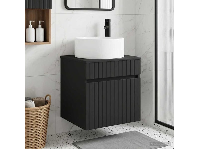 Meuble de lavabo mural, rangement salle de bain noir 49x44.5x65.5 cm  - Conforama B