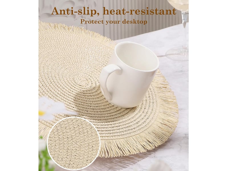  Lot de 4 sets de table ronds style bohème avec pompons exquis, 38 cm  - Conforama D