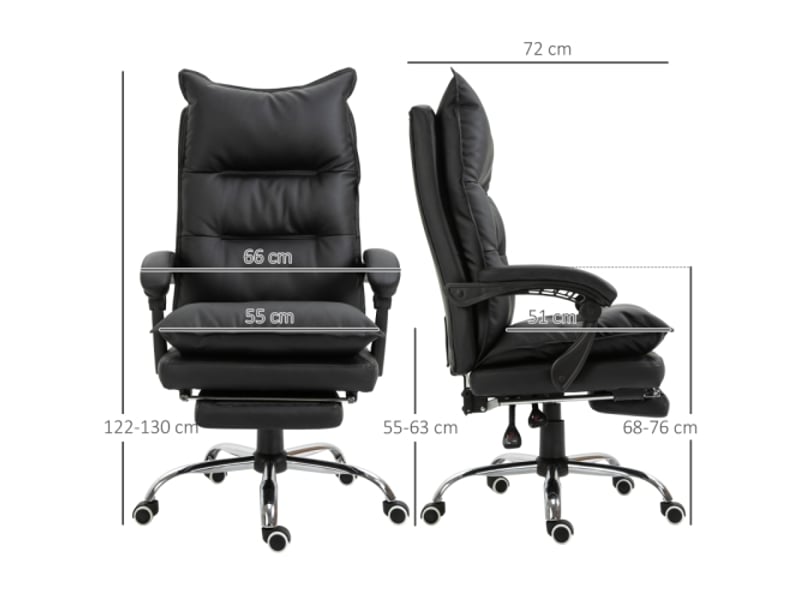  Chaise de bureau avec repose-pieds, similicuir noir, réglable, 66x72x122-130 cm  - Conforama C