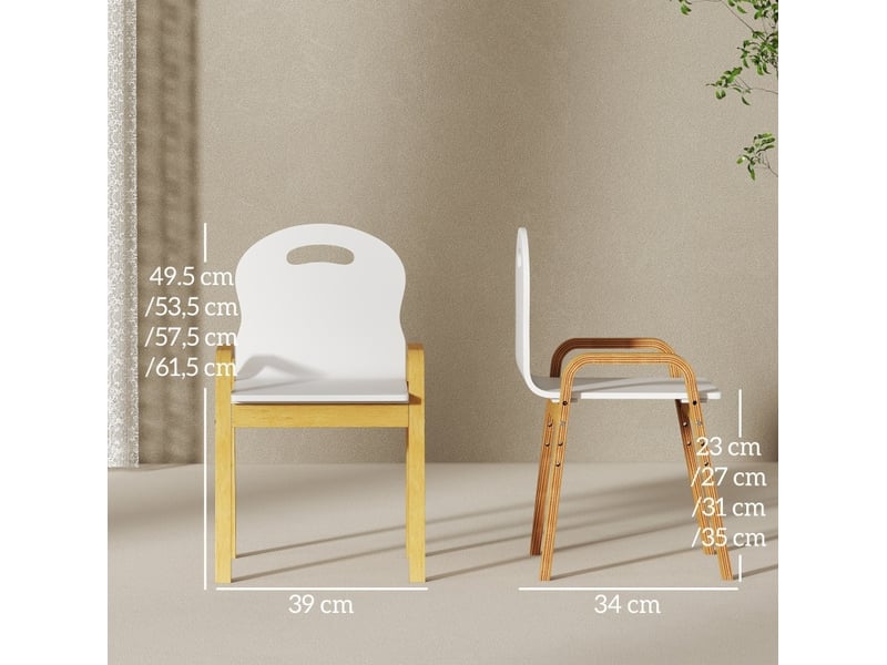 Lot de 2 chaises enfant réglables en bois 39 x 34 cm – blanc – empilables avec patins antidérapants - Conforama B