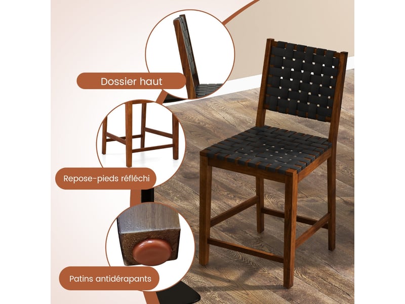  Lot de 2 chaises de bar design incurvé 52 x 58,5 x 101 cm assise ergonomique moderne en bois d'acacia noir 20_0020641  - Conforama B