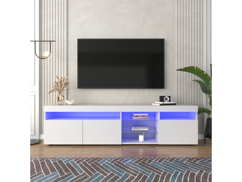  Meuble tv blanc 180 cm avec panneau rétroéclairé et leds multicolores – design moderne pour salon  - Conforama B