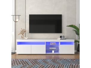 Meuble tv blanc 180 cm avec panneau rétroéclairé et leds multicolores – design moderne pour salon