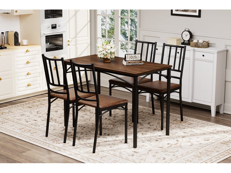  Ensemble table et chaises avec 1 table et 4 chaises  - assises en pu - acier et panneau de particules - noyer  - Conforama E