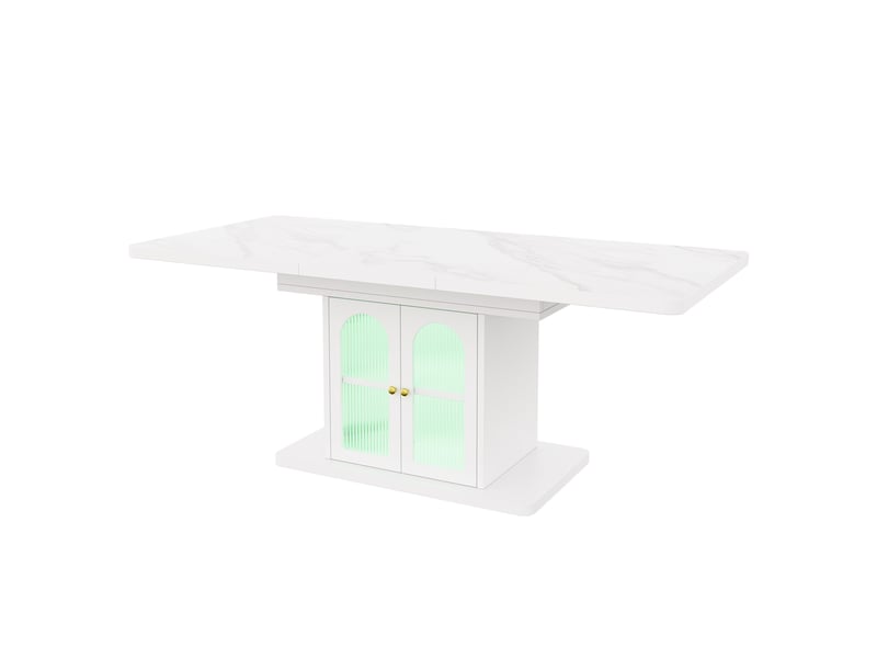  Table à manger extensible 150-200 x 80 cm, 6-8 personnes, rangement, led, blanc marbre Jamama eleni - Conforama R
