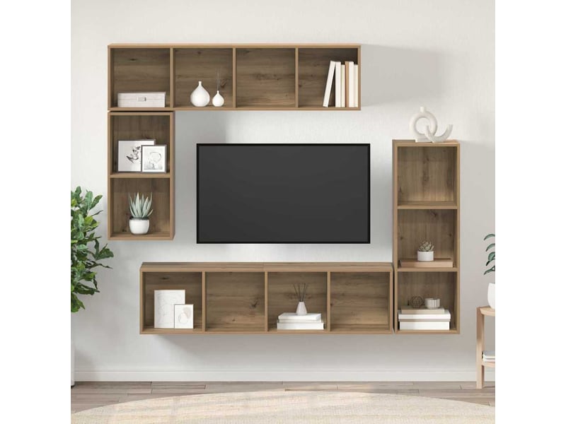  Ensemble meuble tv - banc tv - meuble de rangement 4 pcs chêne artisanal bois d'ingénierie  - Conforama D