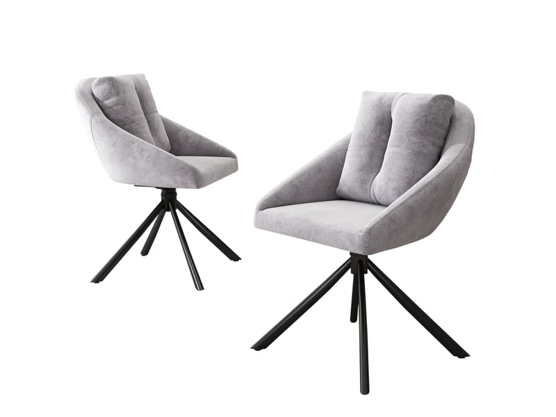  Lot de 2 chaises pivotantes 65x59x79 cm, confortables, velours gris, design ergonomique, pieds en métal noir  - Conforama A