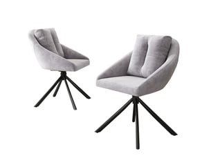 Lot de 2 chaises pivotantes 65x59x79 cm, confortables, velours gris, design ergonomique, pieds en métal noir
