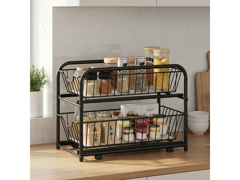  Organiseur de cuisine lot de 1, rangement sous évier empilable avec tiroirs, 36,9 x 21,6 x 27,2 cm, noir  - Conforama B